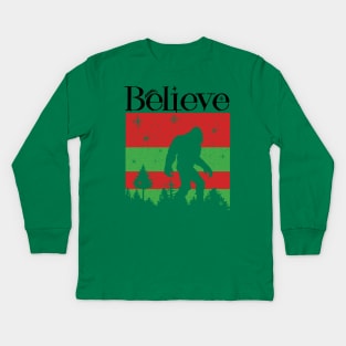 Believe Bigfoot Christmas Ugly Kids Long Sleeve T-Shirt